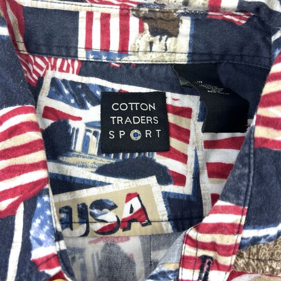 Cotton Trader Sport American Flag Button Down Short Sleeve Mens Shirt Size XL - Picture 5 of 12